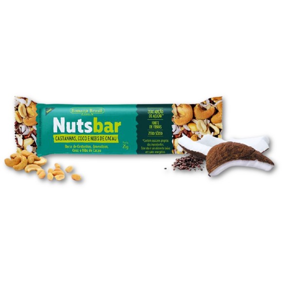 BARRA NUTSBAR CASTANHAS, COCO E NIBS DE CACAU